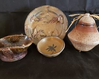 Pottery plates, bowls and vases
