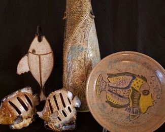 Pottery pieces in fish motif 