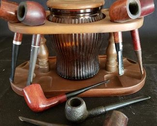 Vintage pipe stand and humidor. 