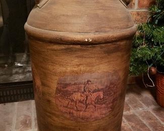 Embellished vintage milk can