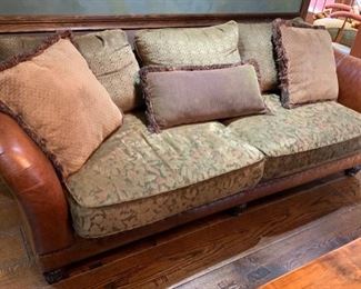 1. Pair of Bernhardt Leather and Upholstered 2 Cushion Sofas (94" x 42" x 32")
