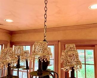 17. 8 Candle Metal Chandelier w/ Beaded Shades (28")