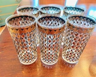 28. Set of 6 Black and Gold Decorative Glasses