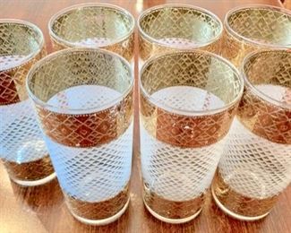27. Set of 7 Etched Glasses w/ Gold Detail