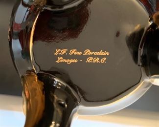 36. Limoges Black and Gold Footed Jar (9")