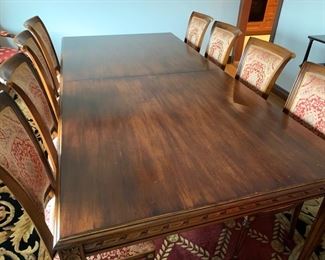 37. Carved Dining Table w/ Gilt Rubbing (47" x 8' x 30") and Leaves 