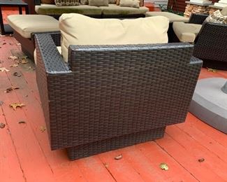 96. Set of Black All Weather Wicker w/ Sunbrella Cushions: Sofa, 2 Armchairs w/ Ottomans; 2 Side Tables, 1 Coffee Table 