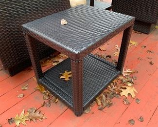 96. Set of Black All Weather Wicker w/ Sunbrella Cushions: Sofa, 2 Armchairs w/ Ottomans; 2 Side Tables, 1 Coffee Table 