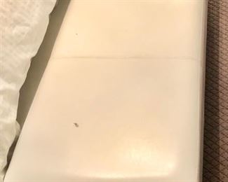 105. White Leather Storage Bench (50" x 19" x 16") (as is)