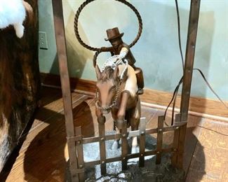 Round Metal Cowboy End Table w/ Glass Top