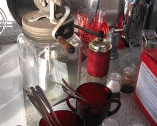 Ruby glass, butter paddle churn