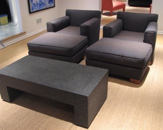 Donghia club chair with ottoman, granite table