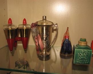 Vintage perfume bottles, Karoff "Morning Noon Nite", Artfield Creations "The Winnah Perfume", "Night in Shanghai", United Toilet Goods Corp. "18th Century Toilet Water"