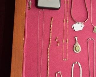 14K gold necklaces, bracelet, pearl earrings, and 10K white gold necklace and pendant