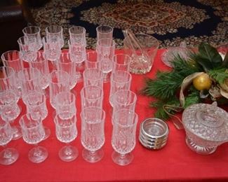glass stems, coasters, candy dish, ice bucket