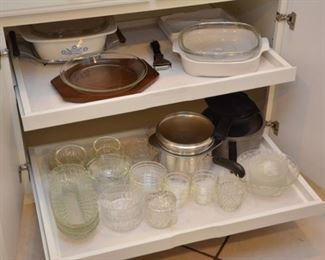 Corelle casseroles, glassware, double boiler, Pampered Chef