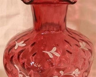 Hand painted Fenton cranberry vase