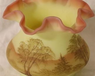 Hand painted Fenton Burmese vase