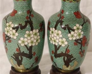 Matched pair Cloisonne vases