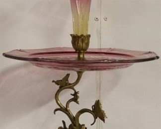 Cranberry art glass epergne