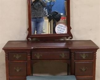 Mahogany vanity with mirror & stool