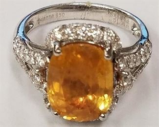 Platinum yellow sapphire & diamond ring App$14245