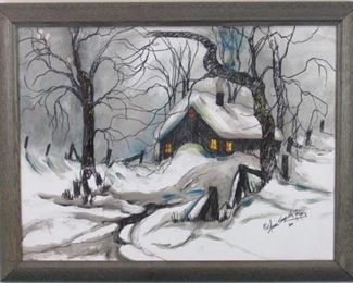Winter Scene oil on Canvas by Anna Sandhu Ray