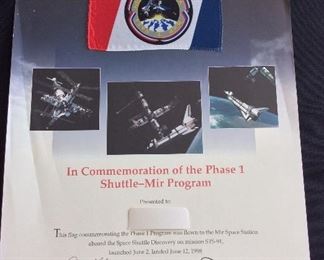 NASA Space Shuttle – Mir Program Flag Flown to the Mir Space Station aboard Space Shuttle Discovery Mission STS-91 Launched June 2, Landed June 12, 1998.