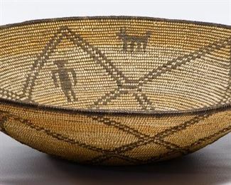 Native American Apache Pictorial Basket Bowl