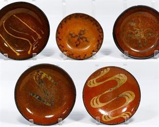 Redware Slip Decorated Plate and Bowl Assortment