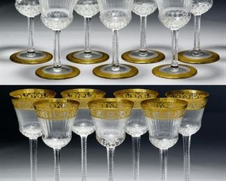 St. Louis Crystal Thistle Goblets and Continental Glass Wine Glasses