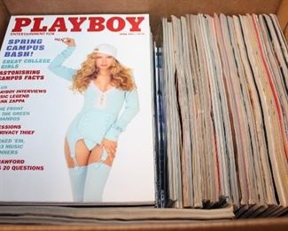 Large collection of vintage Playboy magazines.  450 from mid 1960s to 2002.  Condition ranges from fair to excellent.  This is a box of 50 - 9 boxes in all.
