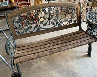 Cast and Wood Porch Bench 