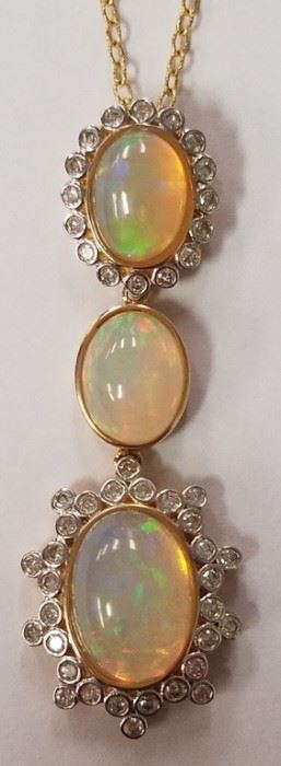 14K Opal & diamond necklace