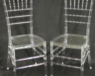 Pair acrylic bamboo motif chairs