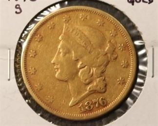 1876S $20 Gold Liberty