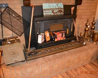 Antique Coal Box -Antique  Brass Fireplace  Guard - Brass Firedogs