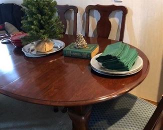 Dining room table: one leaf, six chairs