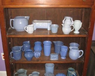 collection of blue pottery