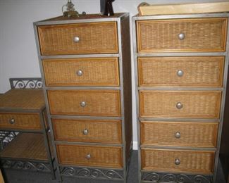 rattan chests, nightstand and table