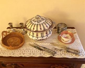Limoges, sterling & silverplate, vintage pine needle basket