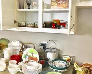 Dishes, ice bucket, utensils 