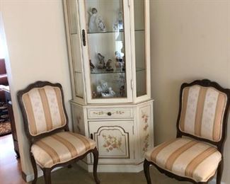 Corner Cabinet, Pair of Side Chairs