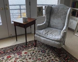 wing back in great fabric asking $320, end table $60