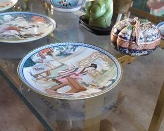Brass base glass top dining table