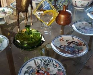Set of 12 Japanese collector plates, large brass deer