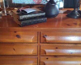 Mid-century pine chest, circus poster