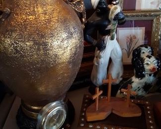 Huge gold tone lamp and blackamoor