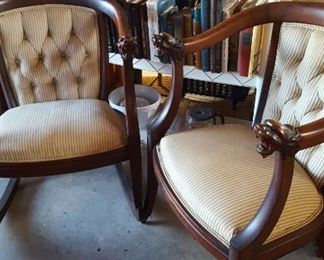 Mahogany parlor chairs w/carved lion heads