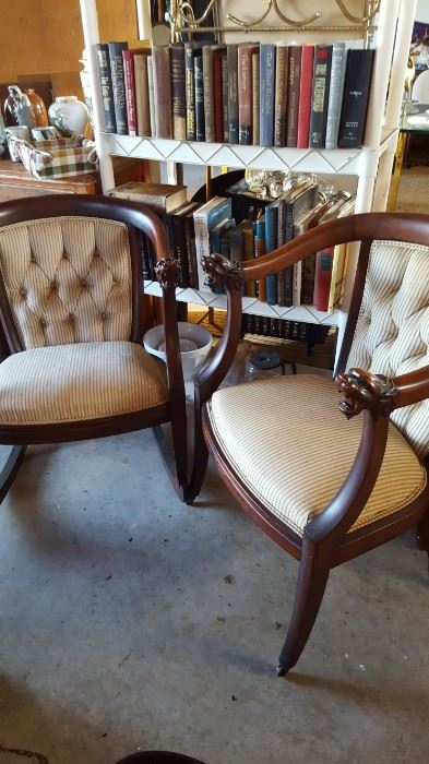 Mahogany parlor chairs w/carved lion heads